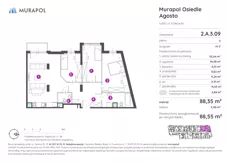 2 pokoje, mieszkanie 88,55 m², piętro 3, oferta nr 2.A.3.09, Murapol Agosto, Łódź, Polesie, Stare Polesie, ul. 6 Sierpnia