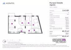2 pokoje, mieszkanie 85,51 m², piętro 5, oferta nr 2.A.5.09, Murapol Agosto, Łódź, Polesie, Stare Polesie, ul. 6 Sierpnia