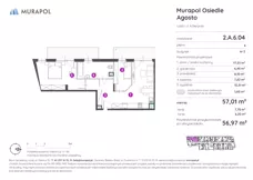 2 pokoje, mieszkanie 56,97 m², piętro 6, oferta nr 2.A.6.04, Murapol Agosto, Łódź, Polesie, Stare Polesie, ul. 6 Sierpnia