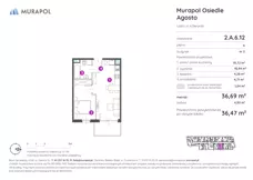2 pokoje, mieszkanie 36,47 m², piętro 6, oferta nr 2.A.6.12, Murapol Agosto, Łódź, Polesie, Stare Polesie, ul. 6 Sierpnia