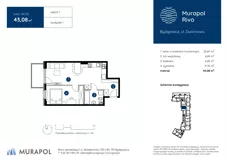 2 pokoje, mieszkanie 43,08 m², piętro 1, oferta nr 1.B.1.02, Murapol Rivo, Bydgoszcz, Śródmieście, ul. Dworcowa