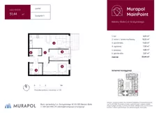 2 pokoje, mieszkanie 52,13 m², piętro 2, oferta nr 1.A.2.11, Murapol MainPoint, Bielsko-Biała, Śródmieście, ul. Grażyńskiego