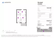 2 pokoje, apartament inwestycyjny 33,79 m², parter, oferta nr 1.B.0.08, Murapol Aviator, Toruń, Koniuchy, ul. Grudziądzka