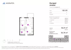 2 pokoje, apartament inwestycyjny 35,78 m², piętro 1, oferta nr 1.B.1.01, Murapol Aviator, Toruń, Koniuchy, ul. Grudziądzka