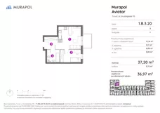 2 pokoje, apartament inwestycyjny 36,97 m², piętro 3, oferta nr 1.B.3.20, Murapol Aviator, Toruń, Koniuchy, ul. Grudziądzka