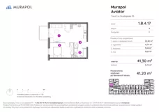 2 pokoje, apartament inwestycyjny 41,20 m², piętro 4, oferta nr 1.B.4.17, Murapol Aviator, Toruń, Koniuchy, ul. Grudziądzka