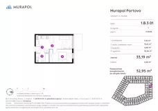 2 pokoje, apartament inwestycyjny 32,95 m², piętro 3, oferta nr 1.B.3.01, Murapol Portovo, Gdańsk, Śródmieście, ul. Mostek