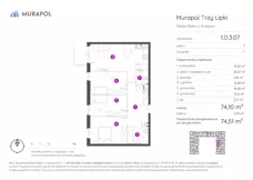 2 pokoje, mieszkanie 74,51 m², piętro 3, oferta nr 1.B.3.07, Murapol Trzy Lipki, Bielsko-Biała, Stare Bielsko, ul. Muszlowa