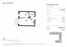 2 pokoje, mieszkanie 34,21 m², piętro 2, oferta nr 1.B.2.09, Murapol Forum, Łódź, Śródmieście, ul. Targowa