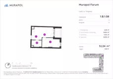 2 pokoje, mieszkanie 32,04 m², piętro 1, oferta nr 1.B.1.08, Murapol Forum, Łódź, Śródmieście, ul. Targowa