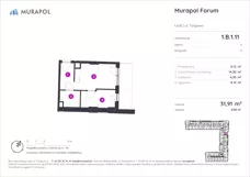 2 pokoje, mieszkanie 31,91 m², piętro 1, oferta nr 1.B.1.11, Murapol Forum, Łódź, Śródmieście, ul. Targowa