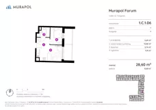 2 pokoje, mieszkanie 28,60 m², piętro 1, oferta nr 1.C.1.06, Murapol Forum, Łódź, Śródmieście, ul. Targowa