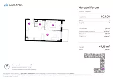 2 pokoje, mieszkanie 47,15 m², piętro 1, oferta nr 1.C.1.08, Murapol Forum, Łódź, Śródmieście, ul. Targowa