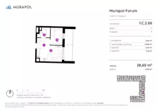 2 pokoje, mieszkanie 28,60 m², piętro 2, oferta nr 1.C.2.06, Murapol Forum, Łódź, Śródmieście, ul. Targowa