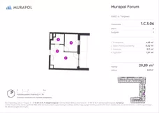 2 pokoje, mieszkanie 29,89 m², piętro 3, oferta nr 1.C.3.06, Murapol Forum, Łódź, Śródmieście, ul. Targowa