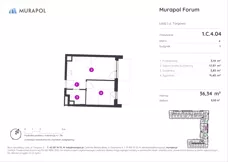 2 pokoje, mieszkanie 36,34 m², piętro 4, oferta nr 1.C.4.04, Murapol Forum, Łódź, Śródmieście, ul. Targowa