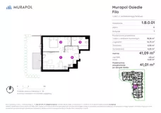 2 pokoje, mieszkanie 40,83 m², piętro 1, oferta nr 2.B.1.04, Murapol Osiedle Filo, Łódź, Polesie, Stare Polesie, ul. Wołowa