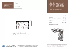 2 pokoje, mieszkanie 28,92 m², piętro 1, oferta nr 2.B.1.04, Murapol LakeSide, Lublin, Wrotków, ul. Zemborzycka