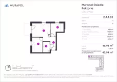 3 pokoje, mieszkanie 45,94 m², piętro 1, oferta nr 2.A.1.03, Murapol Osiedle Faktoria, Łódź, Polesie, Stare Polesie, al. 1 Maja