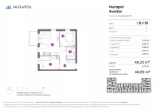 3 pokoje, apartament inwestycyjny 48,09 m², piętro 1, oferta nr 1.B.1.18, Murapol Aviator, Toruń, Koniuchy, ul. Grudziądzka