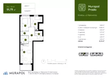 3 pokoje, mieszkanie 51,73 m², piętro 1, oferta nr 1.B.1.05, Murapol Prado, Kraków, Prądnik Biały, ul. Piaszczysta