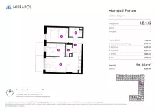 3 pokoje, mieszkanie 54,36 m², piętro 1, oferta nr 1.B.1.12, Murapol Forum, Łódź, Śródmieście, ul. Targowa