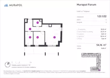 3 pokoje, mieszkanie 54,16 m², piętro 1, oferta nr 1.D.1.02, Murapol Forum, Łódź, Śródmieście, ul. Targowa