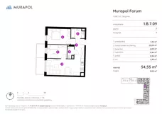 3 pokoje, mieszkanie 54,55 m², piętro 7, oferta nr 1.B.7.09, Murapol Forum, Łódź, Śródmieście, ul. Targowa