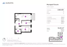 3 pokoje, mieszkanie 48,15 m², piętro 1, oferta nr 2.B.1.05, Murapol Forum, Łódź, Śródmieście, ul. Targowa
