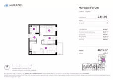 3 pokoje, mieszkanie 48,15 m², piętro 1, oferta nr 2.B.1.05, Murapol Forum, Łódź, Śródmieście, ul. Targowa