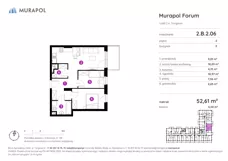 3 pokoje, mieszkanie 52,61 m², piętro 2, oferta nr 2.B.2.06, Murapol Forum, Łódź, Śródmieście, ul. Targowa