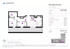 3 pokoje, mieszkanie 62,71 m², piętro 7, oferta nr 2.B.7.08, Murapol Forum, Łódź, Śródmieście, ul. Targowa
