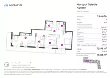 4 pokoje, mieszkanie 75,81 m², piętro 6, oferta nr 1.A.6.06, Murapol Agosto, Łódź, Polesie, Stare Polesie, ul. 6 Sierpnia