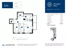4 pokoje, mieszkanie 65,33 m², piętro 1, oferta nr 1.B.1.08, Murapol Rivo, Bydgoszcz, Śródmieście, ul. Dworcowa