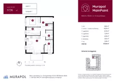 4 pokoje, mieszkanie 57,36 m², piętro 1, oferta nr 1.A.1.03, Murapol MainPoint, Bielsko-Biała, Śródmieście, ul. Grażyńskiego
