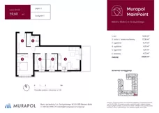 4 pokoje, mieszkanie 59,60 m², piętro 1, oferta nr 1.B.1.07, Murapol MainPoint, Bielsko-Biała, Śródmieście, ul. Grażyńskiego