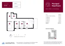4 pokoje, mieszkanie 59,43 m², piętro 2, oferta nr 1.B.2.07, Murapol MainPoint, Bielsko-Biała, Śródmieście, ul. Grażyńskiego