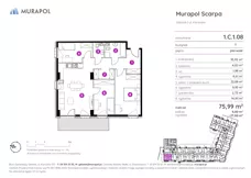 4 pokoje, mieszkanie 75,99 m², piętro 1, oferta nr 1.C.1.08, Murapol Scarpa, Gdańsk, Siedlce, ul. Kartuska