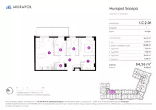4 pokoje, mieszkanie 64,56 m², piętro 2, oferta nr 1.C.2.01, Murapol Scarpa, Gdańsk, Siedlce, ul. Kartuska
