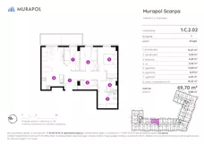 4 pokoje, mieszkanie 69,70 m², piętro 2, oferta nr 1.C.2.02, Murapol Scarpa, Gdańsk, Siedlce, ul. Kartuska