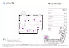 4 pokoje, mieszkanie 67,46 m², piętro 2, oferta nr 1.C.2.11, Murapol Scarpa, Gdańsk, Siedlce, ul. Kartuska