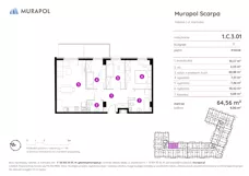 4 pokoje, mieszkanie 64,56 m², piętro 3, oferta nr 1.C.3.01, Murapol Scarpa, Gdańsk, Siedlce, ul. Kartuska