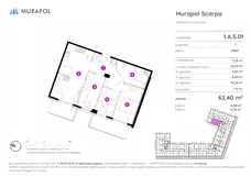 4 pokoje, mieszkanie 62,40 m², piętro 5, oferta nr 1.A.5.01, Murapol Scarpa, Gdańsk, Siedlce, ul. Kartuska