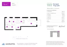 4 pokoje, mieszkanie 56,79 m², piętro 1, oferta nr 2.B.1.01, Murapol Trzy Lipki, Bielsko-Biała, Stare Bielsko, ul. Muszlowa
