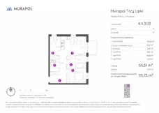 4 pokoje, mieszkanie 55,73 m², piętro 3, oferta nr 4.A.3.03, Murapol Trzy Lipki, Bielsko-Biała, Stare Bielsko, ul. Muszlowa