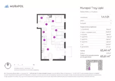 4 pokoje, mieszkanie 65,61 m², piętro 1, oferta nr 1.A.1.01, Murapol Trzy Lipki, Bielsko-Biała, Stare Bielsko, ul. Muszlowa