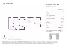 4 pokoje, mieszkanie 61,13 m², piętro 1, oferta nr 1.B.1.01, Murapol Trzy Lipki, Bielsko-Biała, Stare Bielsko, ul. Muszlowa