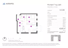 4 pokoje, mieszkanie 62,91 m², piętro 1, oferta nr 1.B.1.08, Murapol Trzy Lipki, Bielsko-Biała, Stare Bielsko, ul. Muszlowa