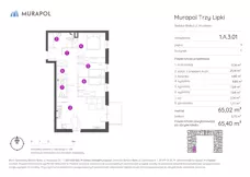 4 pokoje, mieszkanie 65,40 m², piętro 3, oferta nr 1.A.3.01, Murapol Trzy Lipki, Bielsko-Biała, Stare Bielsko, ul. Muszlowa