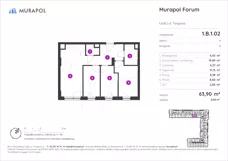 4 pokoje, mieszkanie 63,90 m², piętro 1, oferta nr 1.B.1.02, Murapol Forum, Łódź, Śródmieście, ul. Targowa